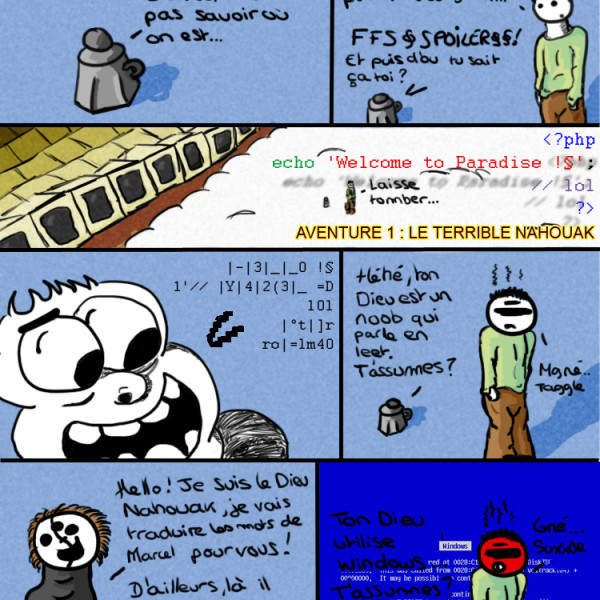 My second drawn internet webcomic which again is mostly stupid, absurd, borderline offensive at times and still probably cringe. But it was my first (failed) effort at consistant output in the pages, and at storytelling comics and so on. The Simon/coffee pot character is an old past friend of mine which tended the IRC I met my wife on. The code thing was a running joke of ours like a lot of the things in the comic. We still joke about these stupid comics with my wife sometimes.
