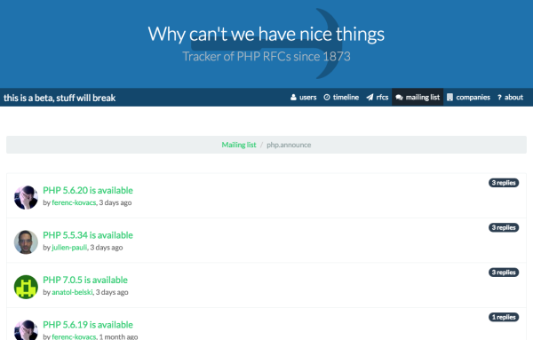 A website to read the PHP mailing list and RFCs with a modern interface