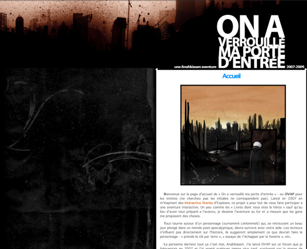 The website for the interactive webcomic I had which allowed everybody to participate inside of just the members of the forum it was being posted on thus far. The design was basic but it had a lot of fun little touches in the copy everywhere